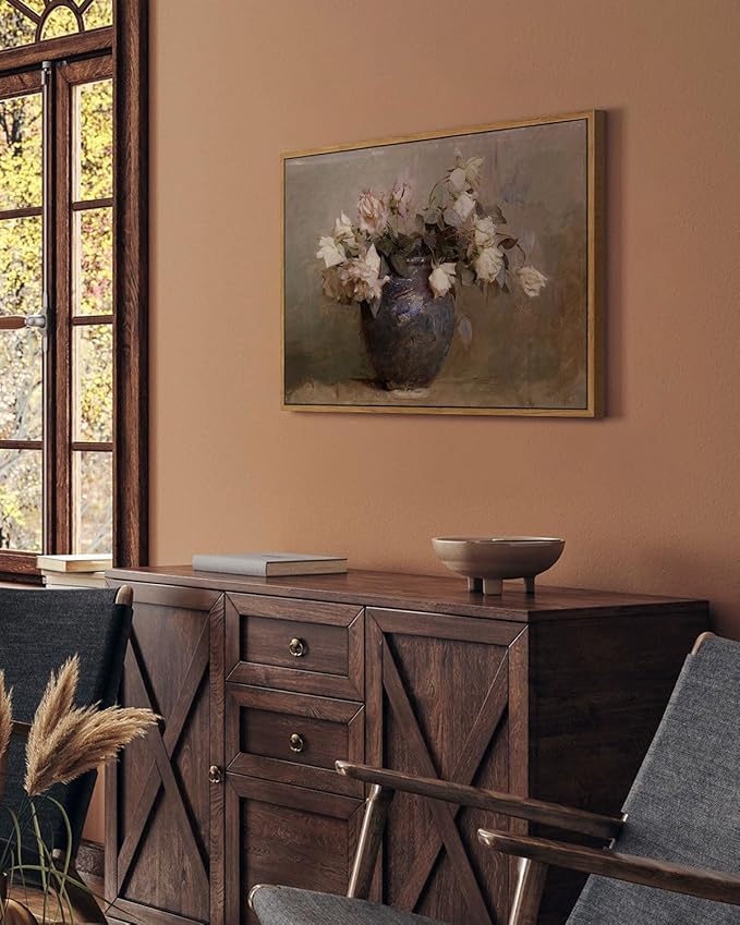 InSimSea Framed Canvas Wall Art Vintage Decor, Room Decor Large Artwork for Wall Roses Floral Paintings Framed Wall Art Prints for Office Kitchen Bathroom Decor, 16"x24"