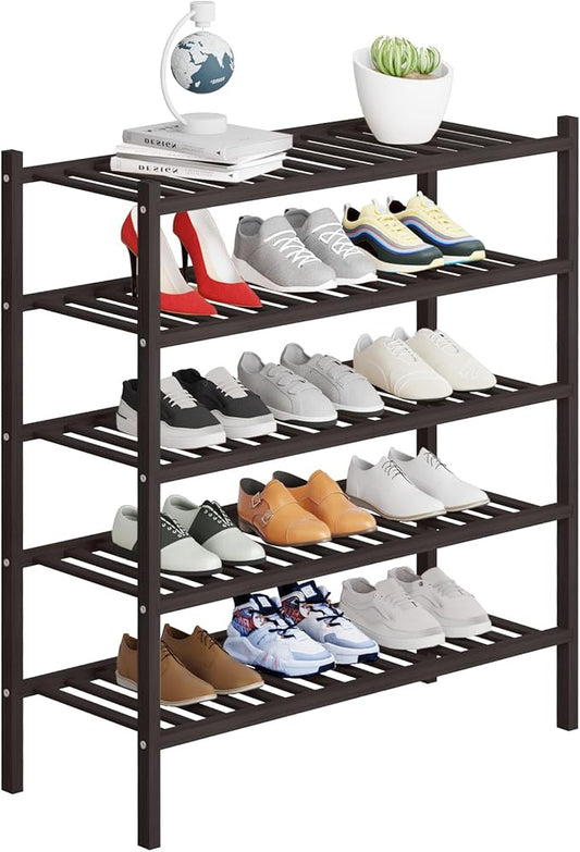 5 Tier Bamboo Shoe Rack Storage Organizer for Closet, Multifunctional Stackable Free Standing Shoe Shelf Organizer for Small Space,Entryway, Hallway, Bathroom27 x11 x32 (Brown, 5 Tier)