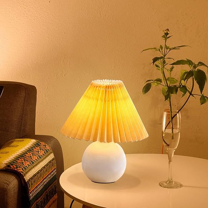 Zenply Korean Pleated Table Lamp, Bedside Nightstand Mini Lamp for Bedroom Living Room Small Spaces