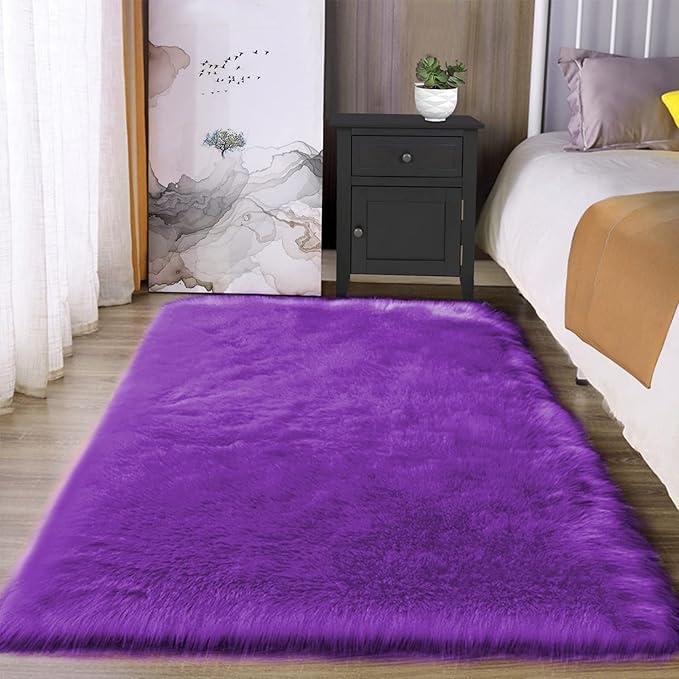 Latepis Small Area Rugs 3x4 Purple Faux Fur Rug Fluffy Carpet Shag Rug for Living Room Washable Furry Rugs for Bedroom Floor Room Rectangle