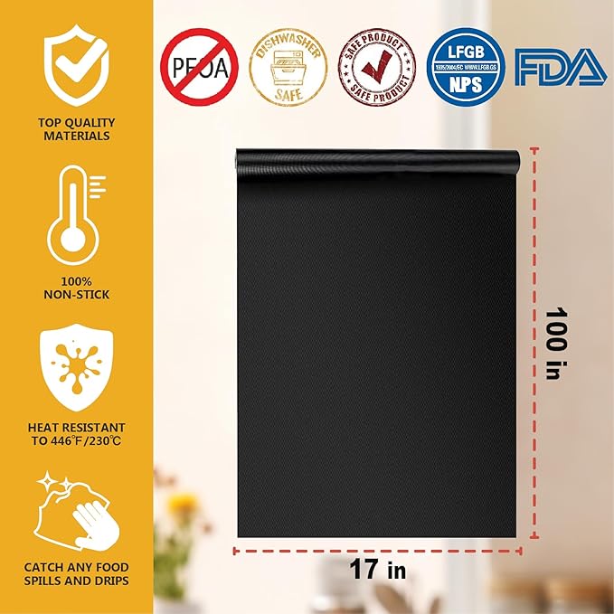 Oven Liners for Bottom of Oven, Large Heavy Duty 100% Non-stick Reusable Teflon Oven Mat,Baking Mat for Electric, Gas, Toaster Ovens, Grills,Kitchen Friendly Cooking Accessory with a sliding cut