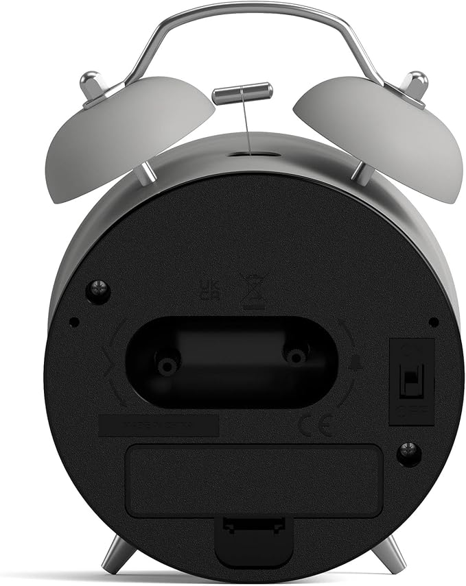 NEWGATE® Charlie Bell Echo Alarm Clock | Modern take on Classic Twin Bell Clock | Gray | Easy to Read Numbers | Ideal for Bedside, Desk or Shelf | Modern Retro Bedroom & Office Accessory
