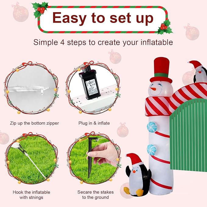 10ft Christmas Inflatable Outdoor Decorations, Snowman Arch Inflatable Yard Decorations with LED Lights for Indoor Outdoor Patio Garden Christmas Decoration