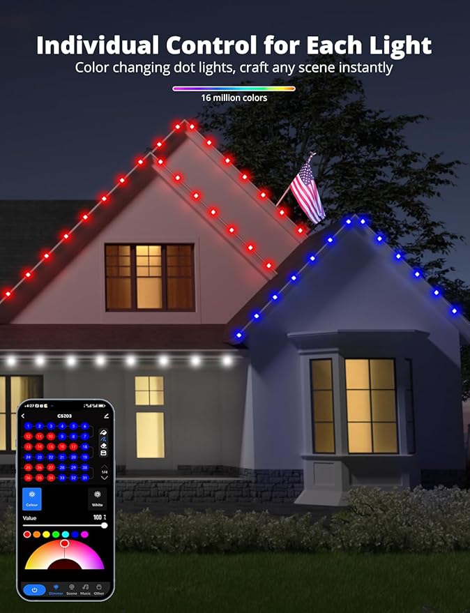 APPECK Permanent Outdoor Lights for House, 100ft with 90 LEDs, 60lm Warm White with Solid Cover, RGBW Smart LED Strip Lights IP65 Waterproof, with Alexa, for Eaves Garage Porch Christmas Decor