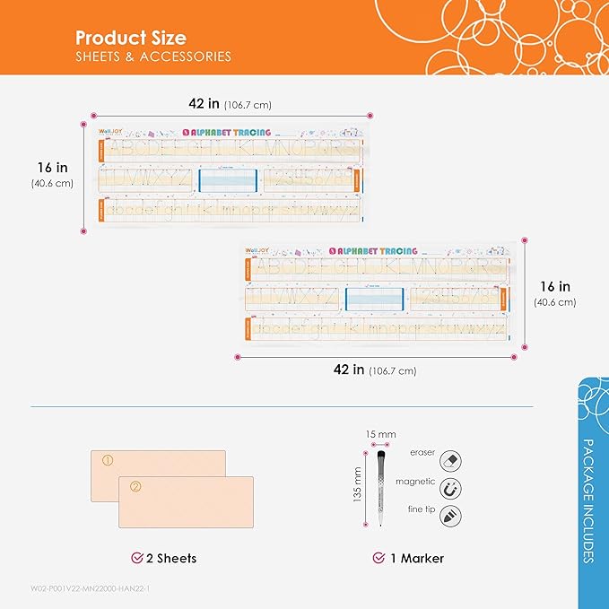 Large Handwriting Practice Dry Erase Board – 42x16” Alphabet Tracing, Reusable Writing Board for Kids, Adhesive-Free Clear Whiteboard Sticks to Any Smooth Surface, for Home & Classroom