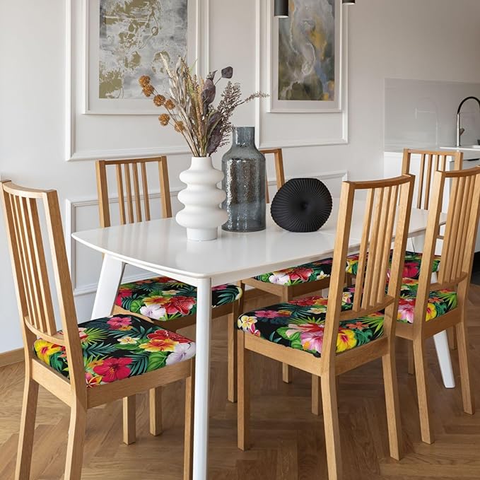 Seat Covers for Dining Room Chairsset of Set of 4, Hawaiian Floral Flower Stretch Chair Seat Covers Cushion Slipcovers for Kitchen Office