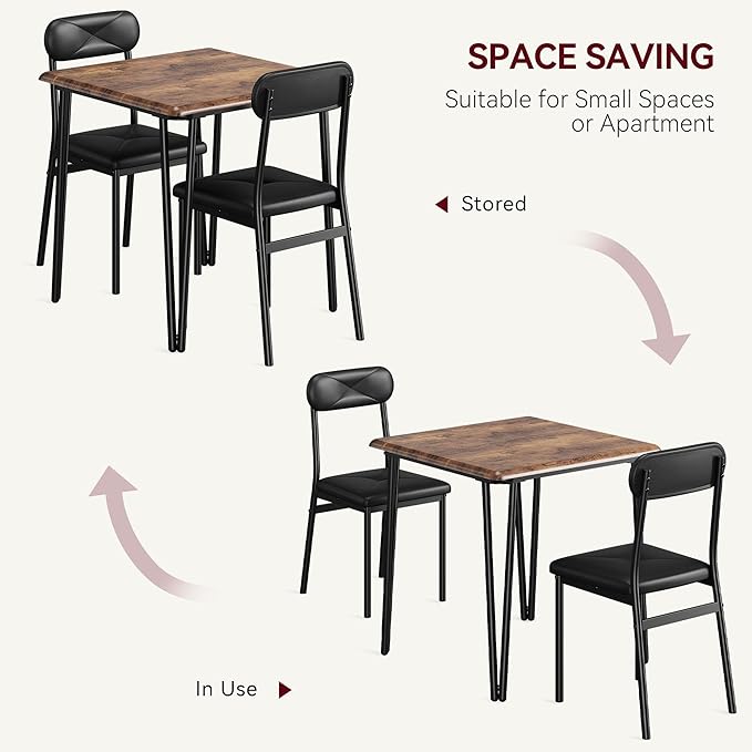 GarveeHome Dining Table Set for 2, Kitchen Table with Upholstered Chairs for Kitchen Room and Small Spaces (Vintage, Table with 2 Chairs)