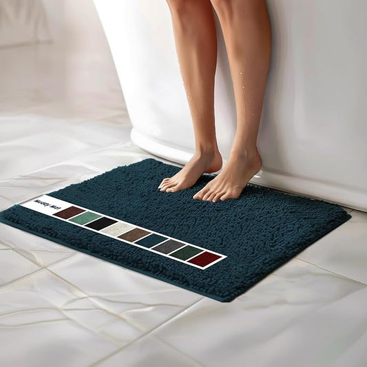 Muddy Mat Chenille Bathroom Rugs Quick Dry Microfiber Mats Non Slip Washable, Extra Thick, Soft and Highly Absorbent Bath Mats for Bathroom, Kitchen, and Shower Floor - Atlantic Blue Medium 30"X19"