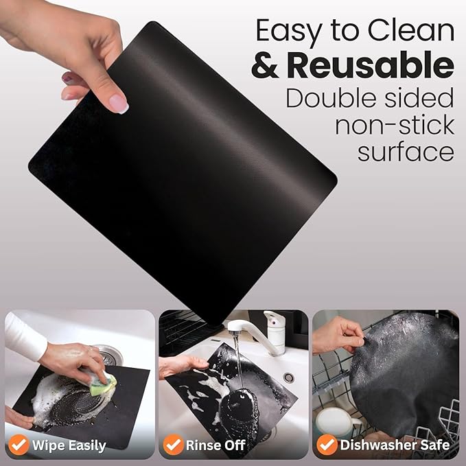 Toaster Oven Liner – Compatible with Breville, Cuisinart, Black & Decker, Dash, and More – Nonstick Heat Resistant Reusable Air Fryer Liners, PFOA & BPA Free, 9x11", 2 Pack, Black