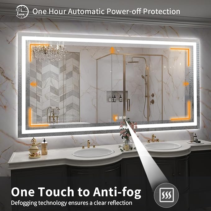 LED Mirror for Bathroom, 77x36 Inch Backlit + Front Lighted Bathroom Vanity Mirror with Lights for Wall, Double Light Strips, 3 Colors, Shatter-Proof, Anti-Fog and Brightness Memory