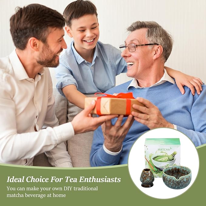 2Pcs Ceramic Matcha Bowl and Whisk Holder Set Easy to Use Tea Bowl and Whisk Stand Easy to Clean Matcha Tea Mixing Tool for Lover.(Kiln turns coffee,2PCS)