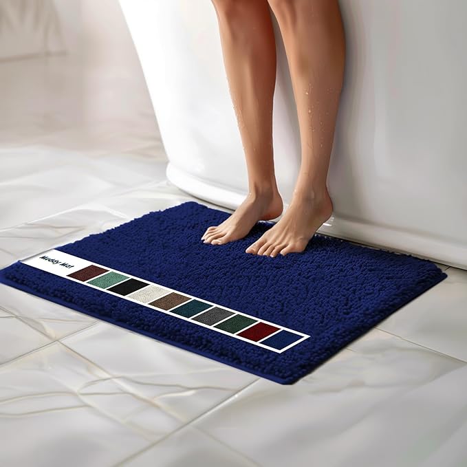 Muddy Mat Chenille Bathroom Rugs Quick Dry Microfiber Mats Non Slip Washable, Extra Thick, Soft and Highly Absorbent Bath Mats for Bathroom, Kitchen, and Shower Floor - Navy Blue Medium 30"X19"