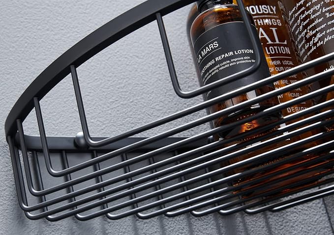 Bathroom Corner Shower Caddy Organizer, Corner-Hollow Design, SUS304 Stainless Steel Heavy Duty Rust-Proof Bathroom Shelf Organizer Holder, Wall Mounted Storage Rack, Matte Black