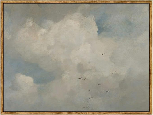InSimSea Framed Canvas Wall Art Vintage Decor, Home Decor Classical Oil Paintings Sky Cloud Bird Canvas Prints,Retro Landscape Wall Art for Bedroom Living Room Bathroom, 12"x16"