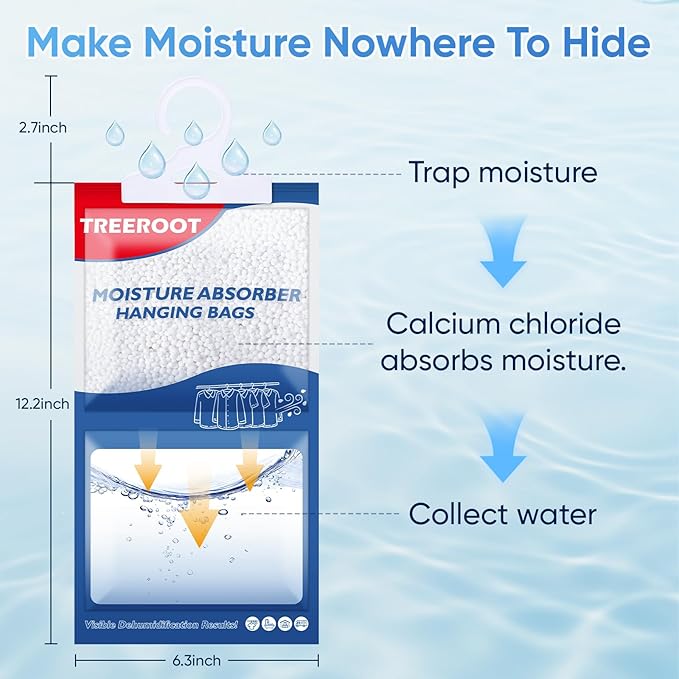 15 Pack Moisture Absorbers for Closet, 9.8OZ Hanging Closet Dehumidifier Bags, Hanging Humidity Absorber in Wardrobes, Kitchens and Bathrooms, Fragrance Free Portable Moisture bags