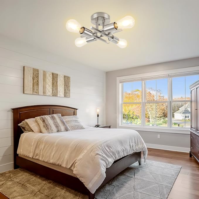 WILON Semi Flush Mount Ceiling Light Fixture, Modern Flush Mount Ceiling Lights, 4-Light Brushed Nickel Sputnik Ceiling Light Fixture with E26 Bulb Base for Hallway Farmhouse Kitchen Bedroom