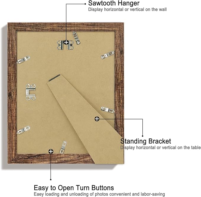 8.5x11 Picture Frame Set of 4, High Definition Real Glass Rustic Frame, Photo Frames 8.5 by 11 Diploma Document for Wall Hanging and Tabletop Display