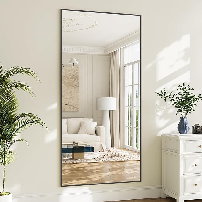 Koonmi 80"x36" Floor Mirror Full Length, Bedroom Floor Body Mirror with Stand, Large Black Mirror, Leaning, Standing or Hanging Horizontally/Vertically