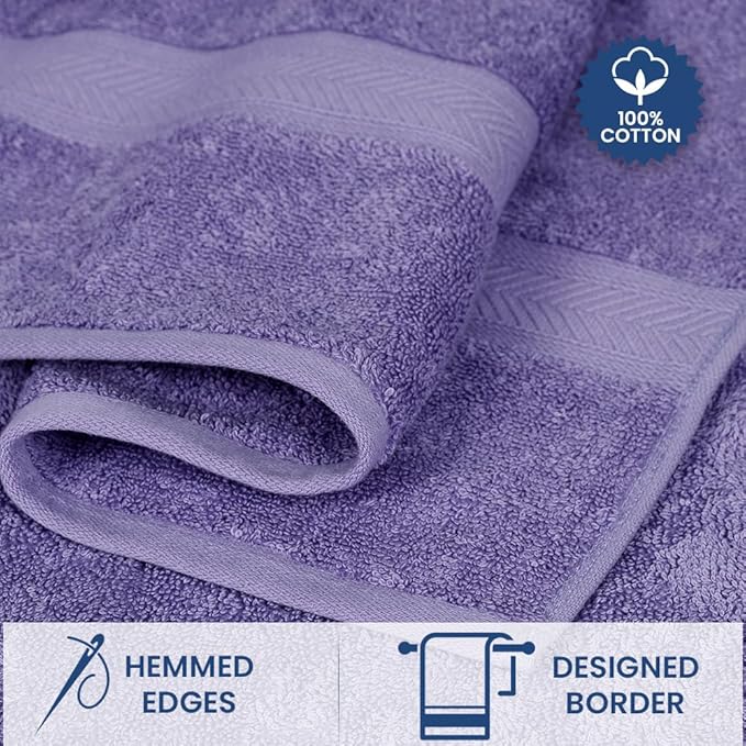 Casa Lino 100% Cotton Bath Towels Set of 4 (1 Bath Towel, 1 Hand Towel & 2 Wash Cloths) - Bathroom Towels and Washcloths Set - Complete Bathroom Set - Guest Room Essentials - (Purple)