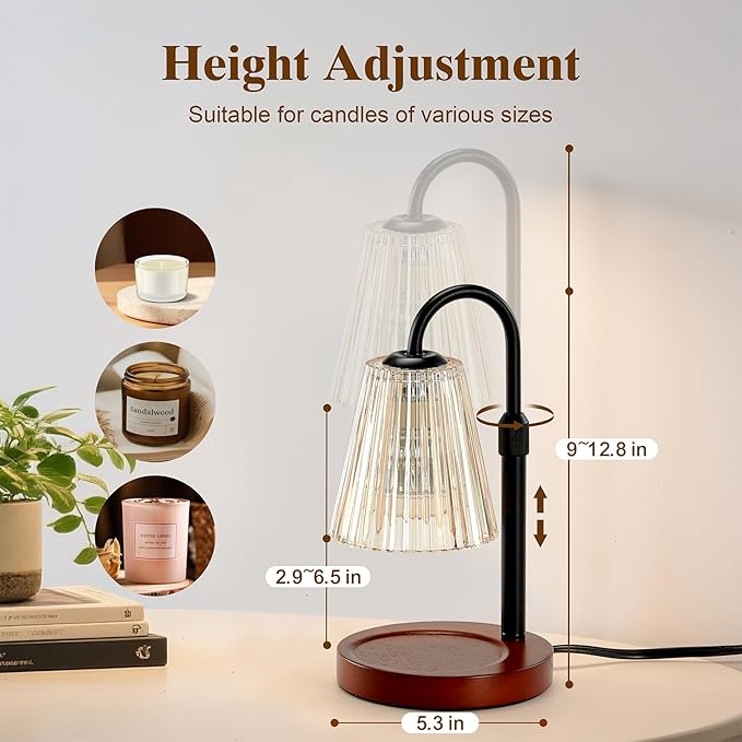 Briever Electric Candle Warmer Lamp with Timer Dimmer, Adjustable Height Wax Melter Warmer for Jar Candles, House Warming Gifts for New Home Decor, Birthday Gifts for Women, Walnut Wooden Base