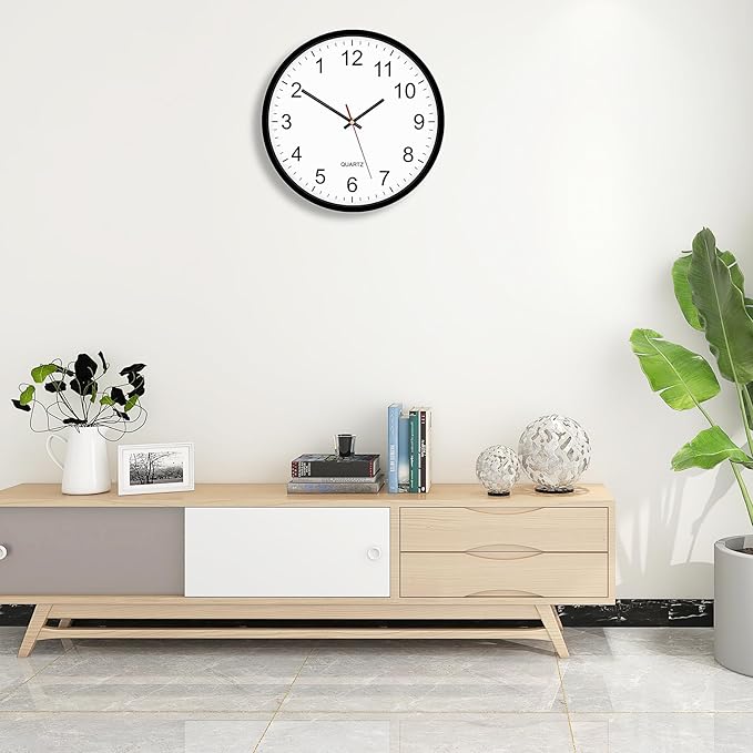 Foxtop Black Backwards Wall Clock, Runs Counterclockwise, 12 Inch Silent Non Ticking Battery Operated Round Analog Wall Clock for Office Living Room Bedroom Home Classroom