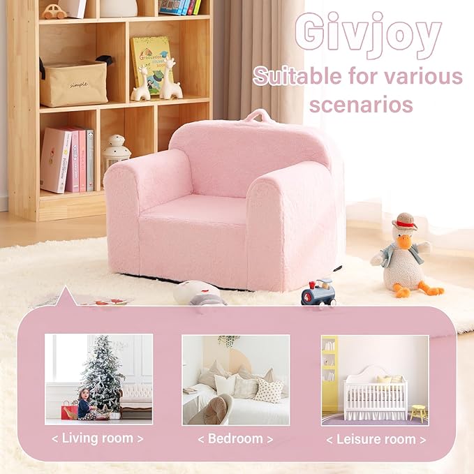 Toddler Chair Plush Kids Couch, Comfy Kids Sofa Toddler Lounger Chair for Bedroom, Convertible Toddler Couch for Girls and Boys, Reading Chair for Kids