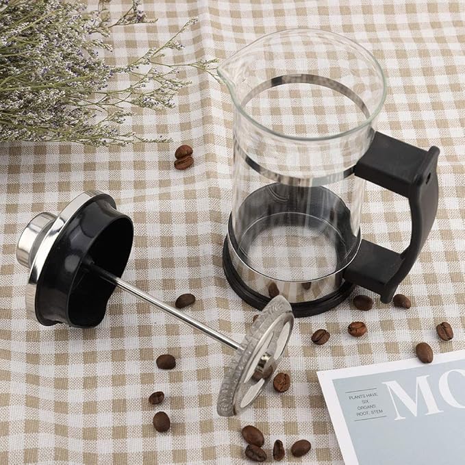 French Press Coffee Maker, 304 Stainless Steel Coffee Press, 350 ml Household Glass Coffee Pot, Tea Maker,Heat Resistant Sturdy, Easy to Clean