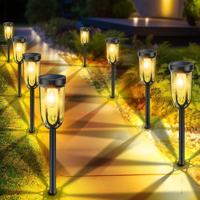 Solar Lights Outdoor 8 Pack, Solar Pathway Lights, Solar Lights Outdoor Waterproof IP65, Bright Auto On/Off Driveway Patio Light, Solar Garden Lights Landscape Lighting for Walkway Lawn Yard