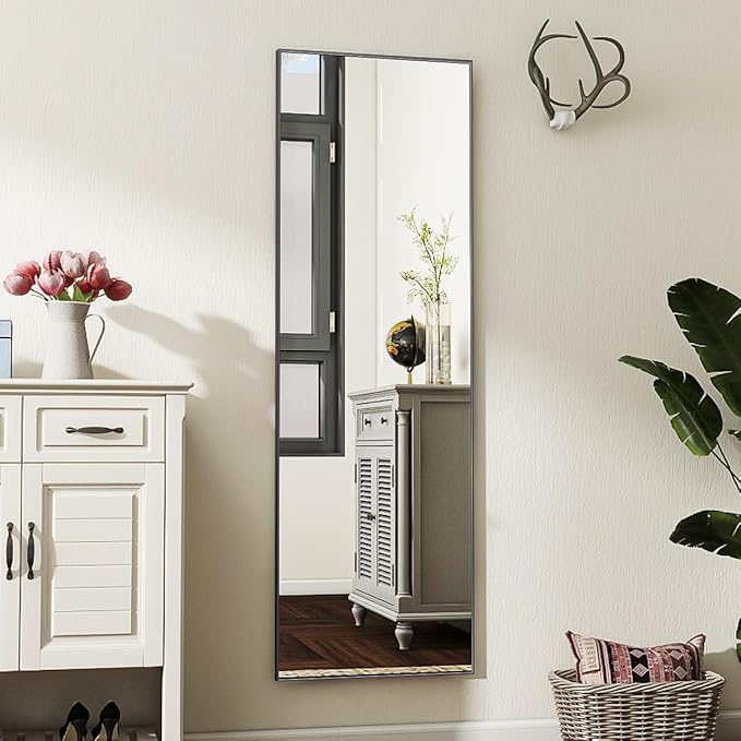 Koonmi 21"x56" Floor Mirror Full Length, Bedroom Floor Body Mirror with Stand, Large Black Mirror, Leaning, Standing or Hanging Horizontally/Vertically