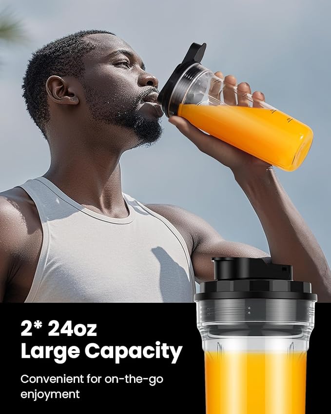 GDOR Blender for Smoothies, 25,000 RPM Personal Blender for Shakes and Smoothies with 2 * 24oz No-BPA To-Go Cups,Detachable 6-leaf Blade,Healthy Recipe,Black