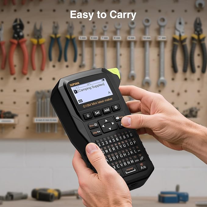 SUPVAN G15M Mini Portable Label Maker Machine with Heat Shrink Tube, Rechargeable 1200mAh Battery Thermal Transfer Printer, Compatible with Multi-Type Label, Home, Garage, Office & Outdoor