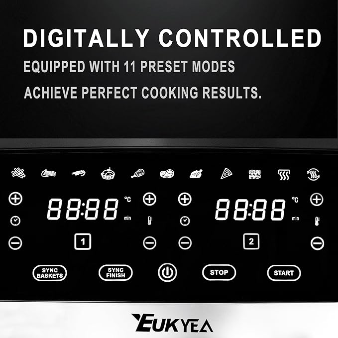 Dual Basket Air Fryer 9.5QT, 2 Non - stick Drawer Ovens with 11 in 1 Cooking Presets, Sync Cooking Finish, No Oil Required, Crispy and Aromatic, Digital Control, 2400W Power, Dishwasher Safe, Black