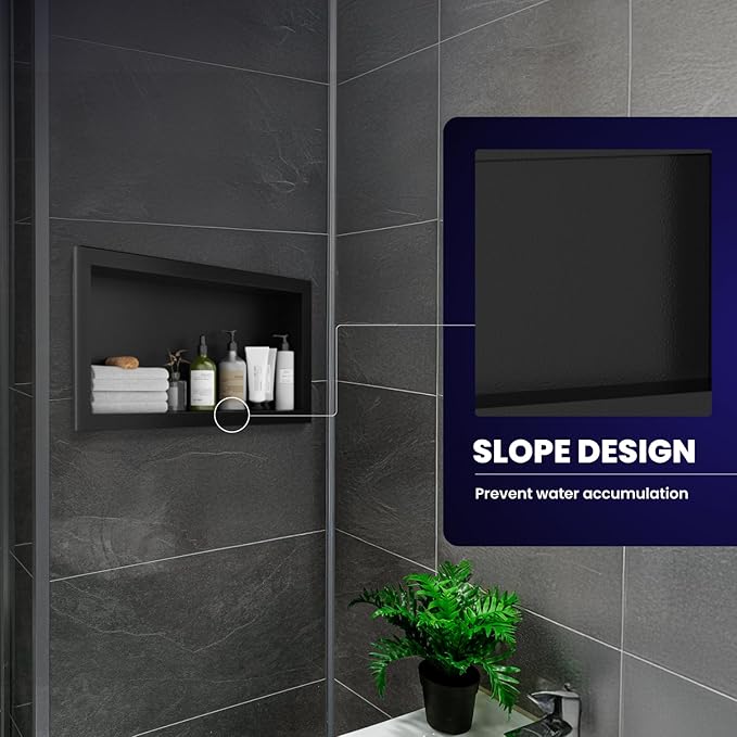 Stainless Steel Shower Niche 12" X 24",Single Shelf Niches Bathroom Shelf Recessed Wall Niche No Tile Needed Shower Shelf for Bathroom Storage (Black, 12 x 24)