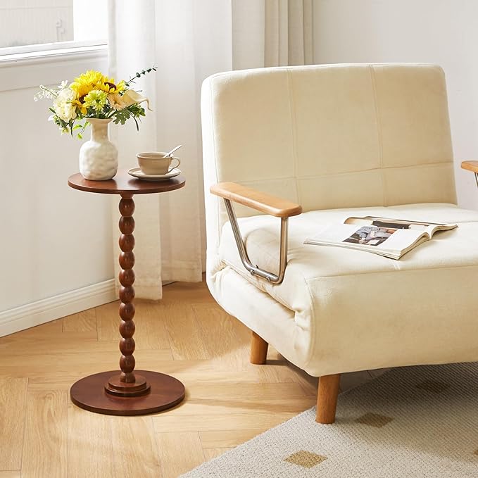 Round Side Table, Modern Minimalist Wood Bedside Table, Living Room Sofa End Table, Bedroom Small Corner Table, Sturdy Weight-Bearing Design Brown YD-RST001H