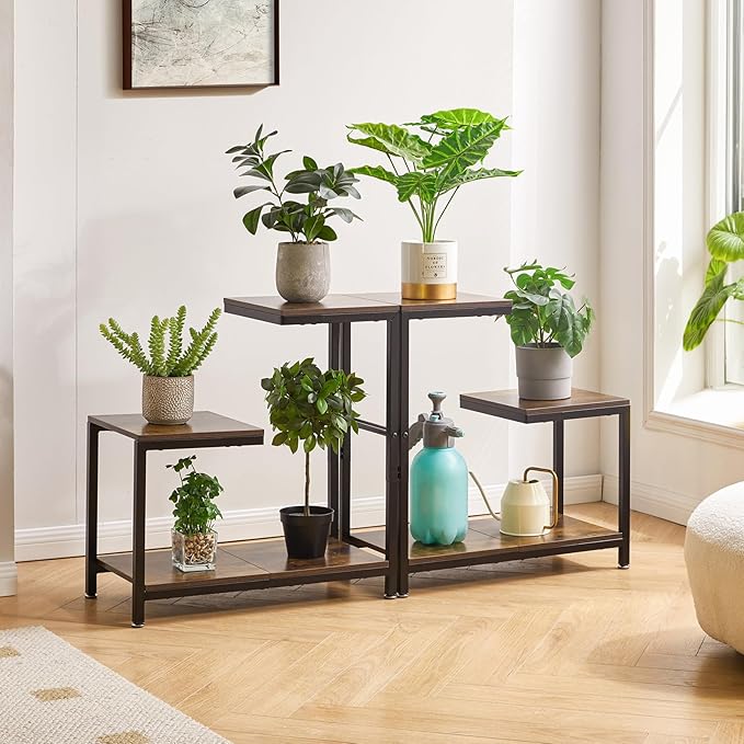 G-Shaped End Table, 3 Tier Side Table with Metal Frame for Living Room Corner Tables, Balcony, Couch, Bedroom Rustic Brown YD-TM053H