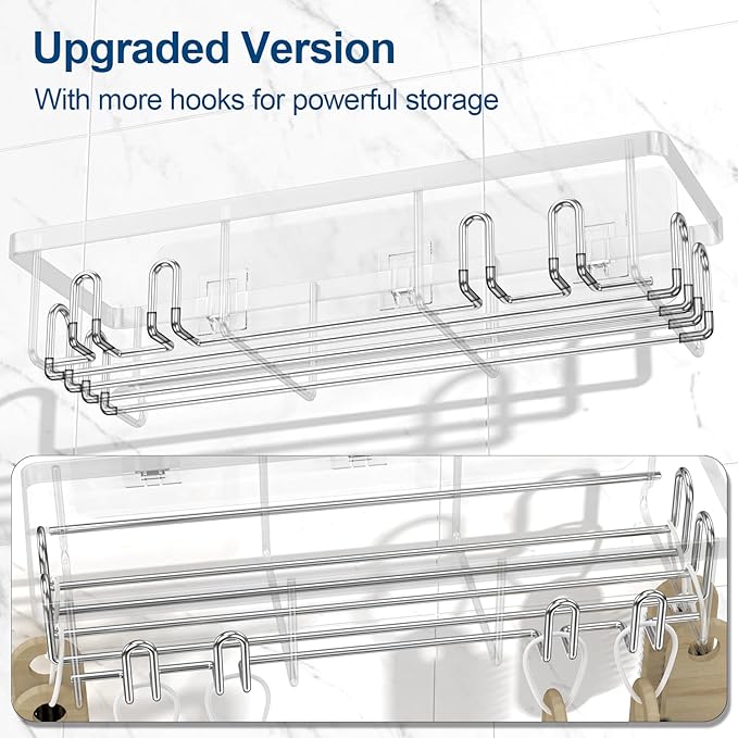 2025 New Adhesive Shower Caddy, Shower Shelves with 16 Hooks, Silvery 2 Pack