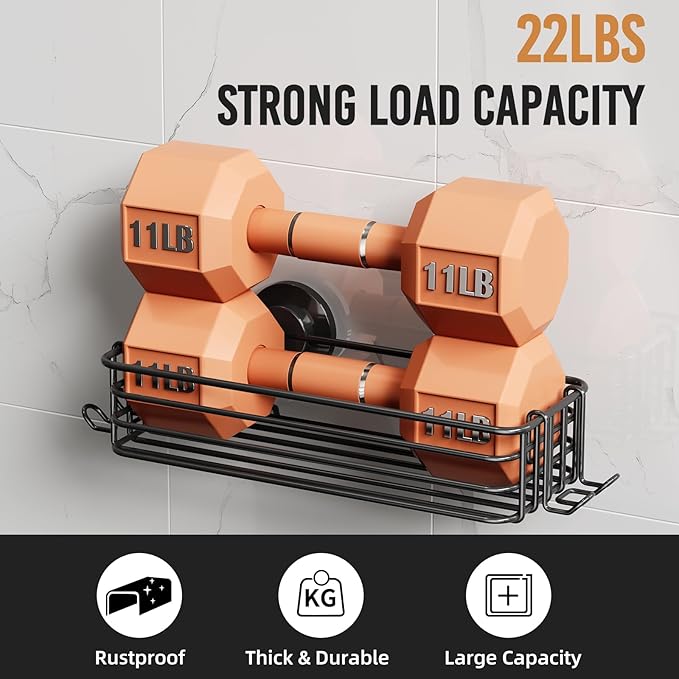 LEVERLOC Shower Caddy Suction Cup, 2 Pack suction shower shelf with Hooks & Soap holder, NO-Drilling Bathroom Holder, Rustproof bathroom organizer, Black