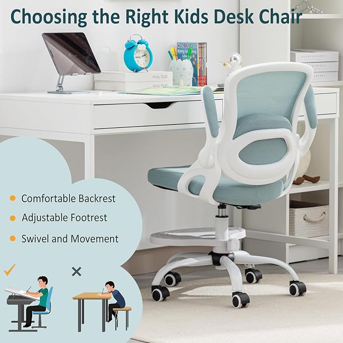 Kids Desk Chair,Ergonomic Study Chair with Adjustable Height,Swivel Mesh Desk Chair with Wheels,Home Office Chair for Children in Home Bedroom Blue