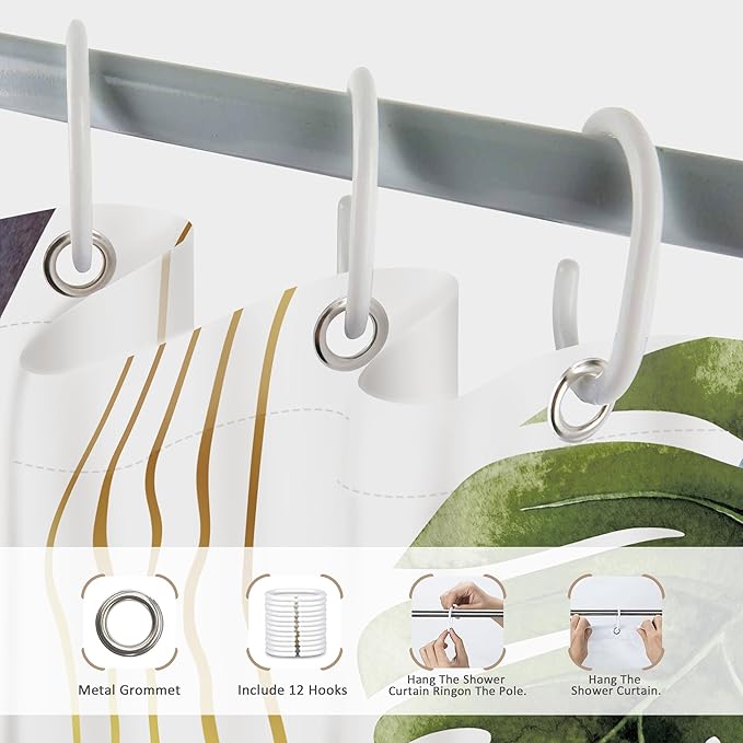 Glawry Boho Blue Green Shower Curtain Mid Century Abstract Tropical Palm Leaf Modern Minimalist Plant Botanical Bathroom Geometric 72Wx72L Inches Bath Accessories Art Home Decor Fabric 12 Pack Hooks