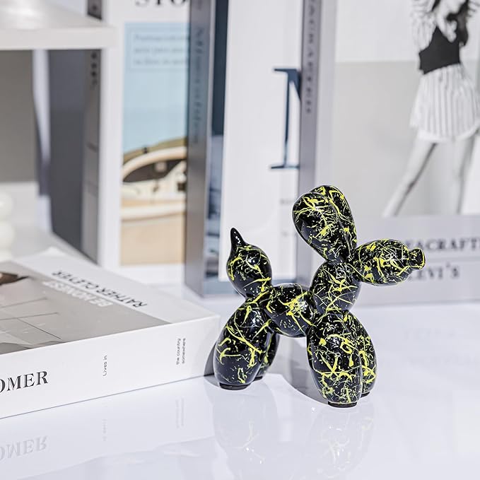 Creative Balloon Dog Statues Small Ceramic Animal Sculpture Modern Home Decor Living Room Desktop Decorations Bedroom Office Cabinet Ornament (Black-C)