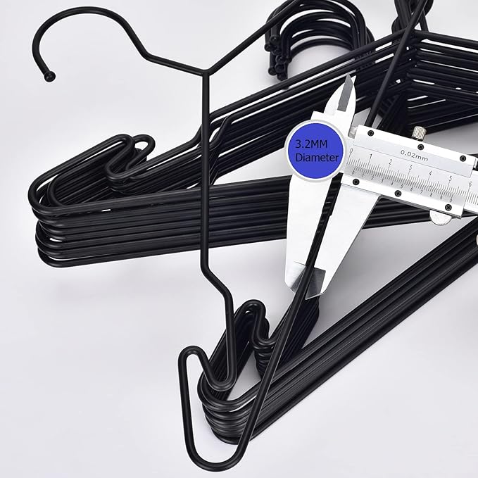 Luxurious Hanger Set Premium Metal Hangers with Unique Hook Design Durable & Sturdy Coat Hangers 3.2mm Thick Withstands 15lbs Weight Smooth Powder Coated Finish Compact Shirt Hangers - 40 Pack Black