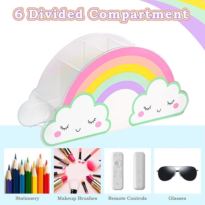 MeCids Pencil Holder for Desk, Acrylic Pen Holder Rainbow Supply Caddy for Home Classroom Homeschool Office Desktop Storage Art Stationery Supplies Organizer Back to School, Birthday Gifts for Kids