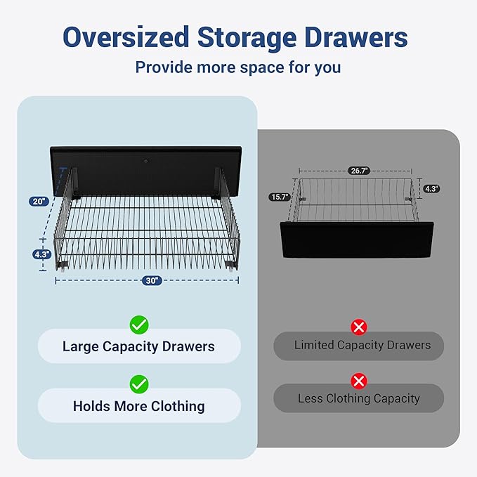 Allewie Velvet Vertical Tufted King Size Upholstered Platform Bed Frame with 2-Tier LED Storage Headboard & 2 Storage Drawers, USB & Type-C Charging Ports, Noise-Free/No Box Spring Needed, Black