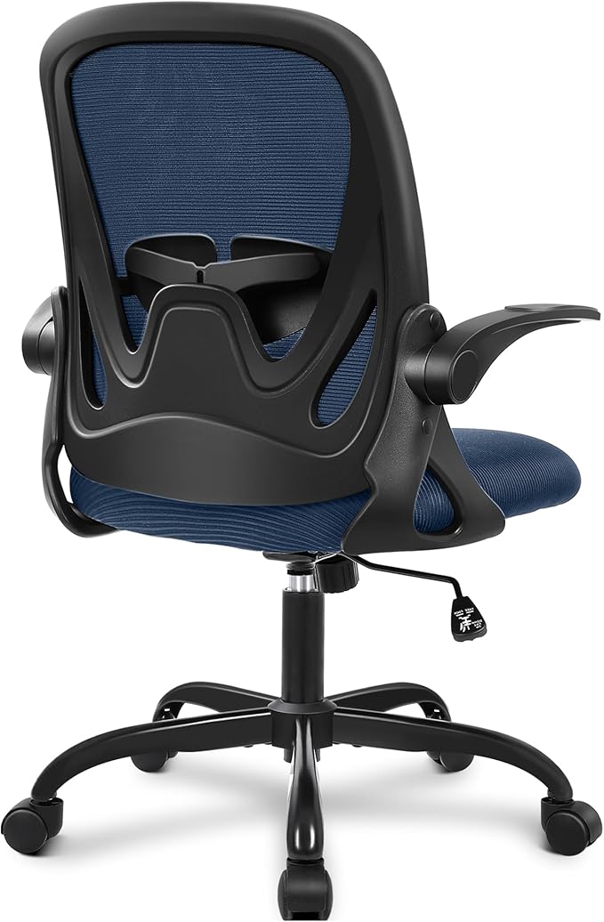 Primy Office Chair Ergonomic Desk Chair with Flip up Armrests Swivel Breathable Desk Mesh Computer Chair with Adjustable Lumbar Support and Height for Conference Room (Navy)