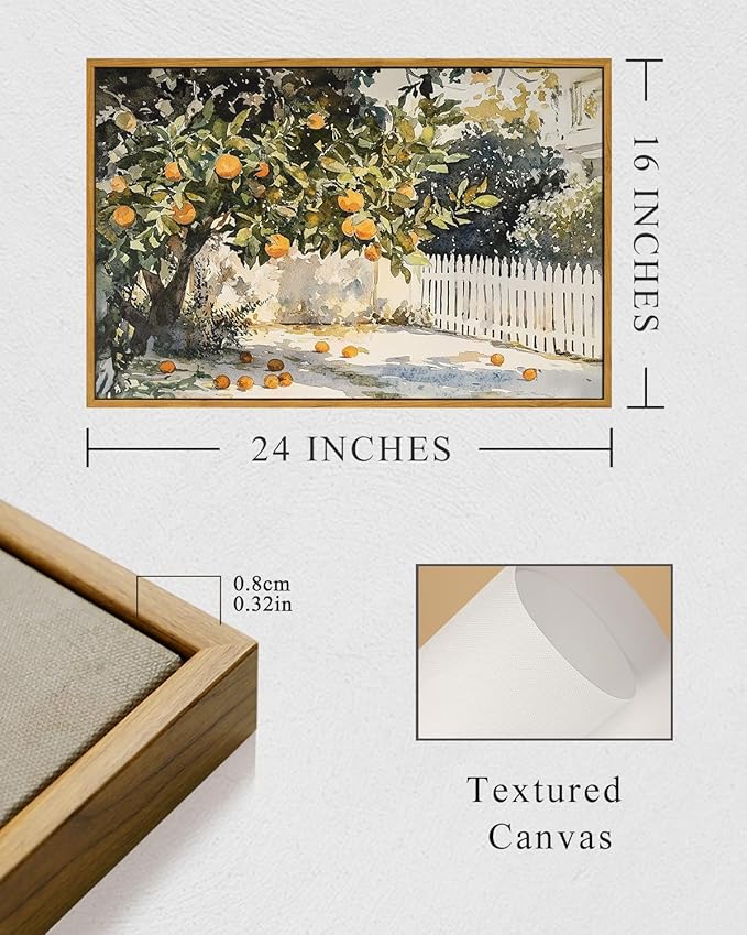 InSimSea Framed Canvas Wall Art Vintage Decor, Orange Trees Art Room Decor Aesthetic, Classic Rustic Farmhouse Wall Decoration for Bedroom Living Room Bathroom Gallery, 16x24inch