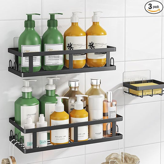 Shower Caddy Adhesive,No Drill Bathroom Organizer with Soap Holder,Large Capacity Rustproof Shelves for Inside Shower,Bathroom Organizers and Storage,Black