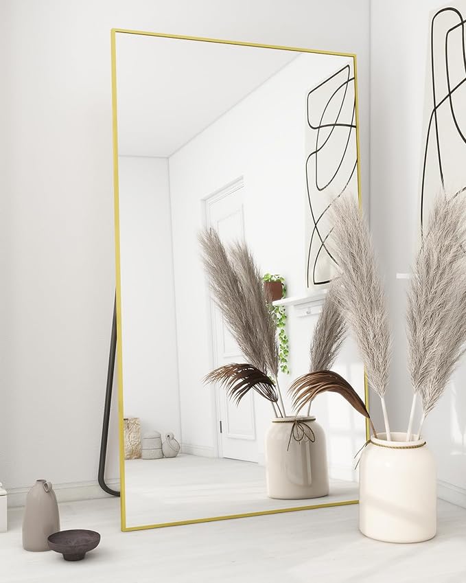 Koonmi 76"x34" Mirror Full Length, Gold Oversized Full Length Mirror with Stand, Large Gold Mirror for Bedroom Living Room, Leaning, Standing or Hanging Horizontally/Vertically