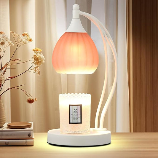 Candle Warmer Lamp, Electric Candle Warmer Lamp with Timer, Dimmable Candle Lamp with 2 Bulbs, Wax Melts Warmer for Scented Jar Candles, Home Decor Room Decor, House Warming Gifts Light Pink