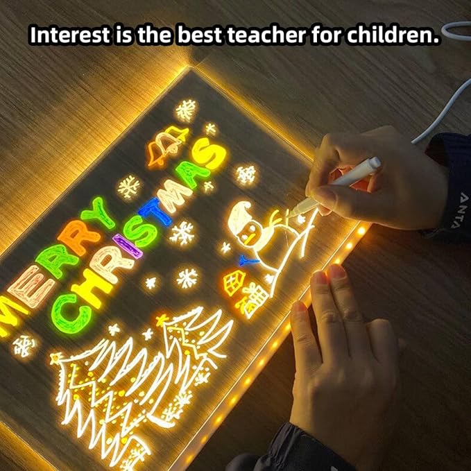 LED Note Board with 7 Colors, Light Up Dry Erase Board with Stand, 11.8"x15.7" Led Drawing Board for Kids, Writing Board with Soft Cloth, USB Cable, Holiday Trend Gift