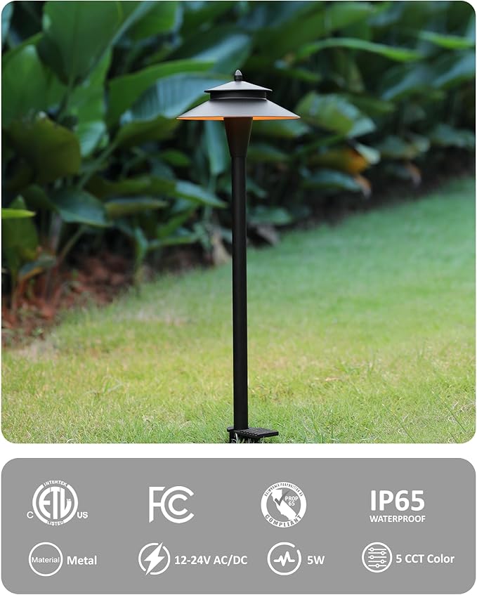 Pathway Lights Low Voltage, 5W 2200K/2700K/3000K/4000K/5000K 20 Inch Black, 12V LED Wired Low Voltage Landscape Lighting for Outdoor Yard Garden Walkway Driveway Pathway Path, ETL, Pack of 1